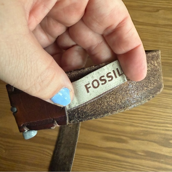 Fossil belt size 36 brown leather silver buckle - Picture 4 of 7